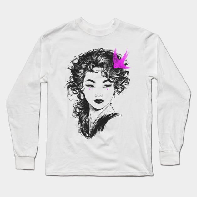 Magenta Bird Long Sleeve T-Shirt by Dimary